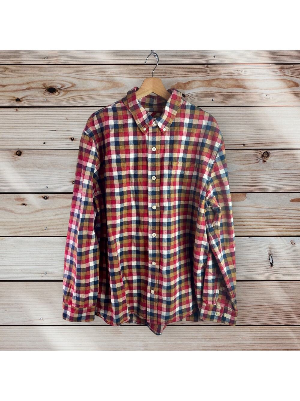 Best Made Co Mens' 2XL 100% Cotton Red Blue Gold Plaid Button Down L/S Shirt